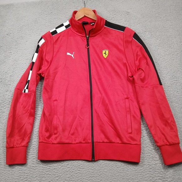Scuderia Ferrari Puma Track Jacket Mens Small Red Full Zip Racing F1 Checkered - Picture 1 of 8